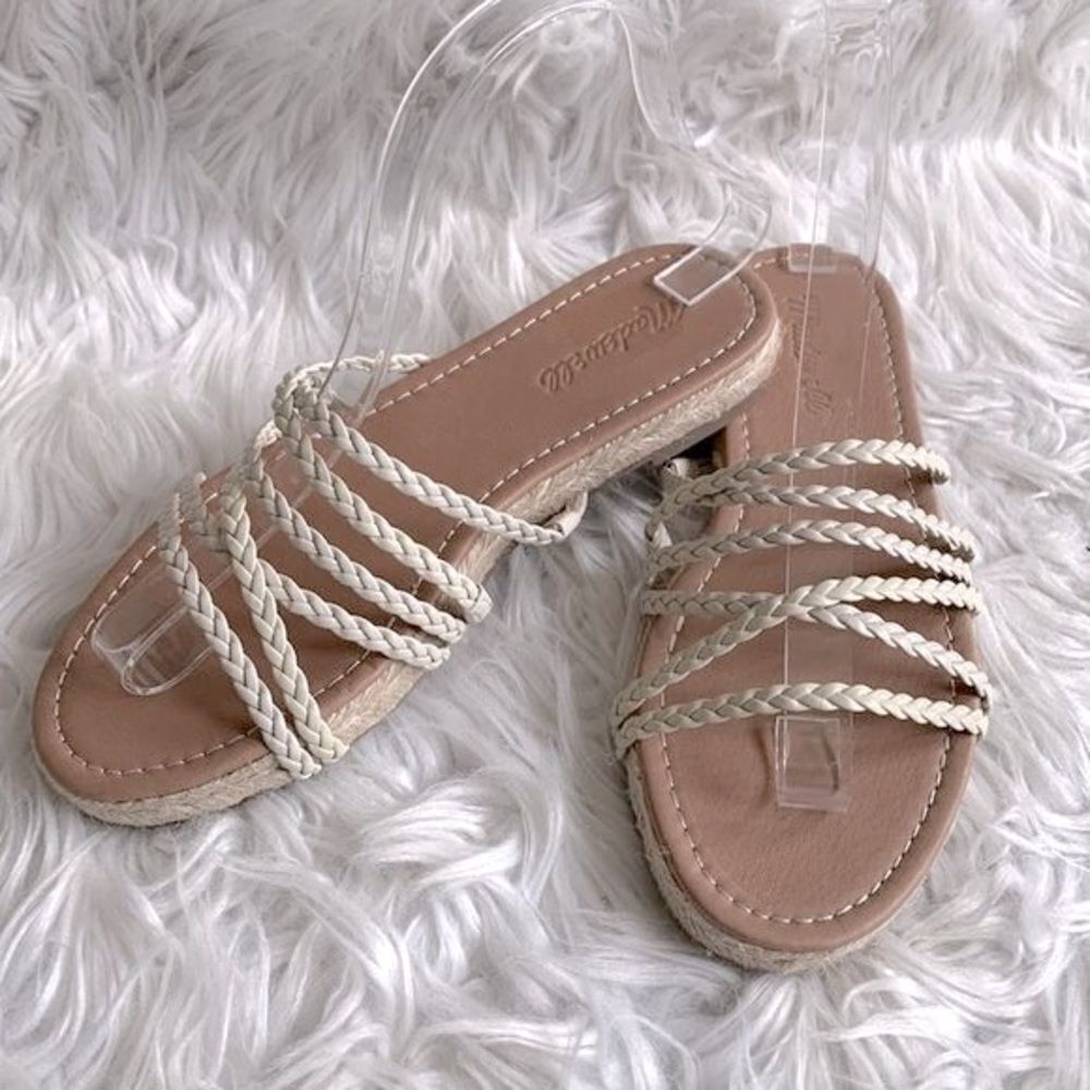 MADEWELL Kathryn Espadrille Slide Sandal braided Leather straps cream NWOT